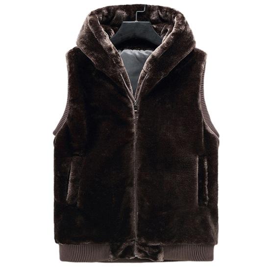 Мужской зимний жилет из мягкого плюша из искусственного меха с капюшоном без рукавов, утолщенный карман на молнии, кардиган больших размеров, мягкий теплый жилет средней длины
