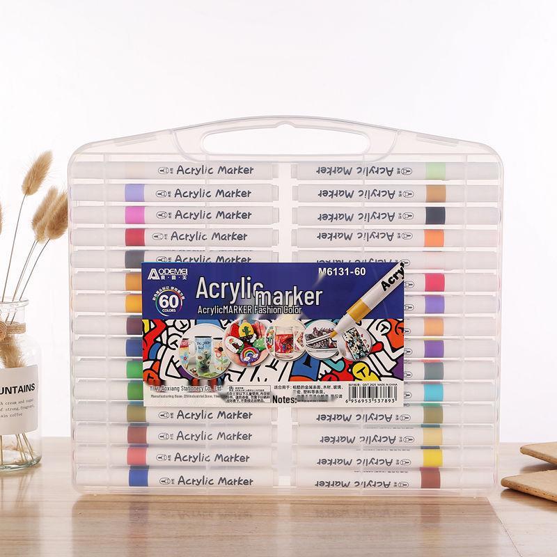 60-Color Acrylic Marker Set with Posture-Correcting Tripod Grip for Kids' Art, Journaling, and Coloring