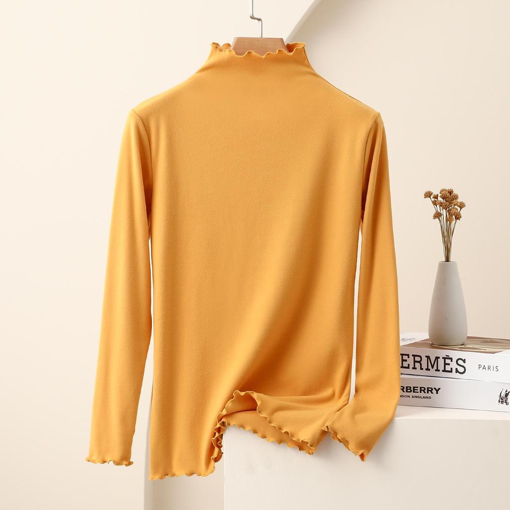 Women's Nano Fleece High Neck Ruffle Long Sleeve Warm T-shirt