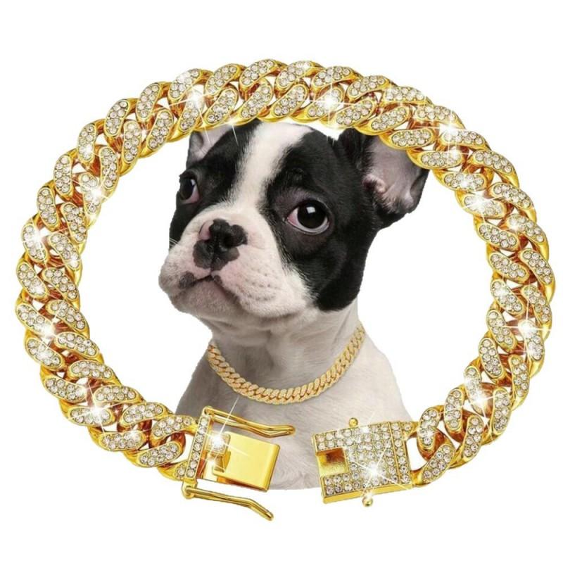 13mm Cuban Link Dog Collar Rhinestone Alloy Pet Necklace Small Medium Large Dogs Cats