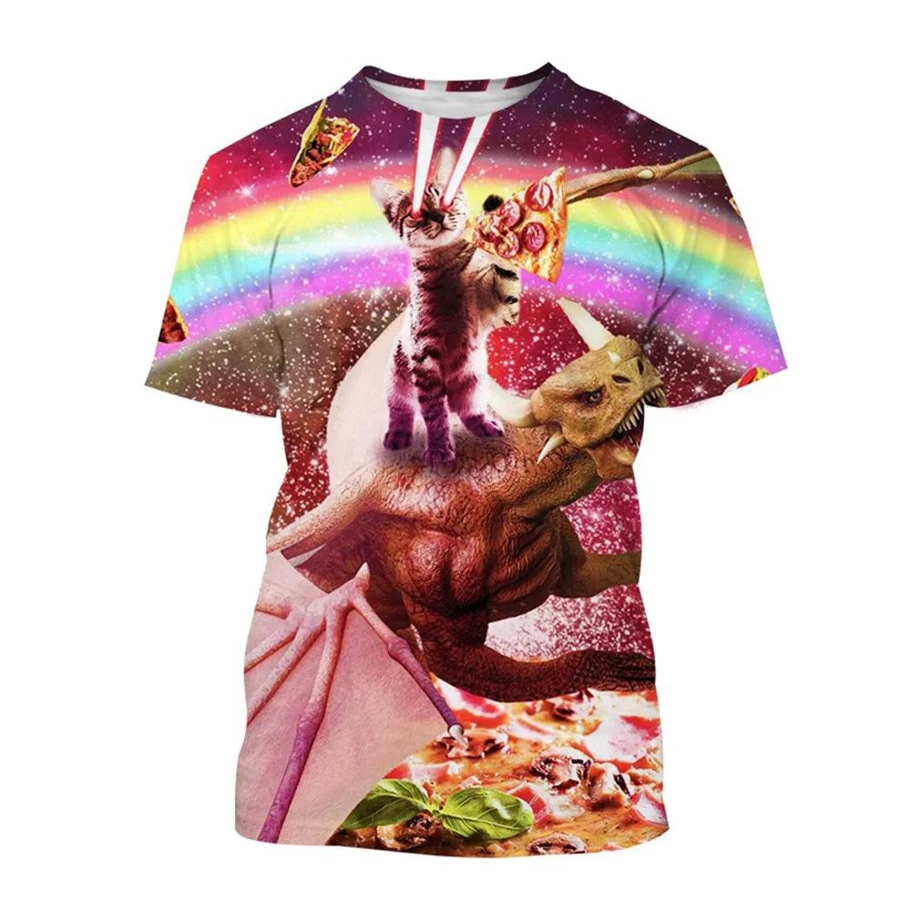 Men's T-shirts Cartoon Laser Pizza Cat Art 3D Print Anime t shirt Men Women Short Sleeve O-Neck Tees Casual Street Y2k Tops