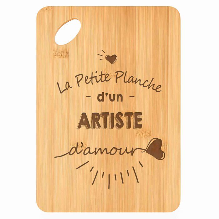 Planche à découper - PLANETEE - Artiste d'amour - Bambou - 30 x 20 x 1 cm - Trou d'accroche Ø24 mm