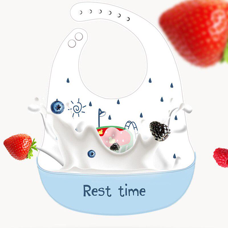 Waterproof Soft Silicone Baby Feeding Stuff Cartoon Print Adjustable Children Kids Bibs