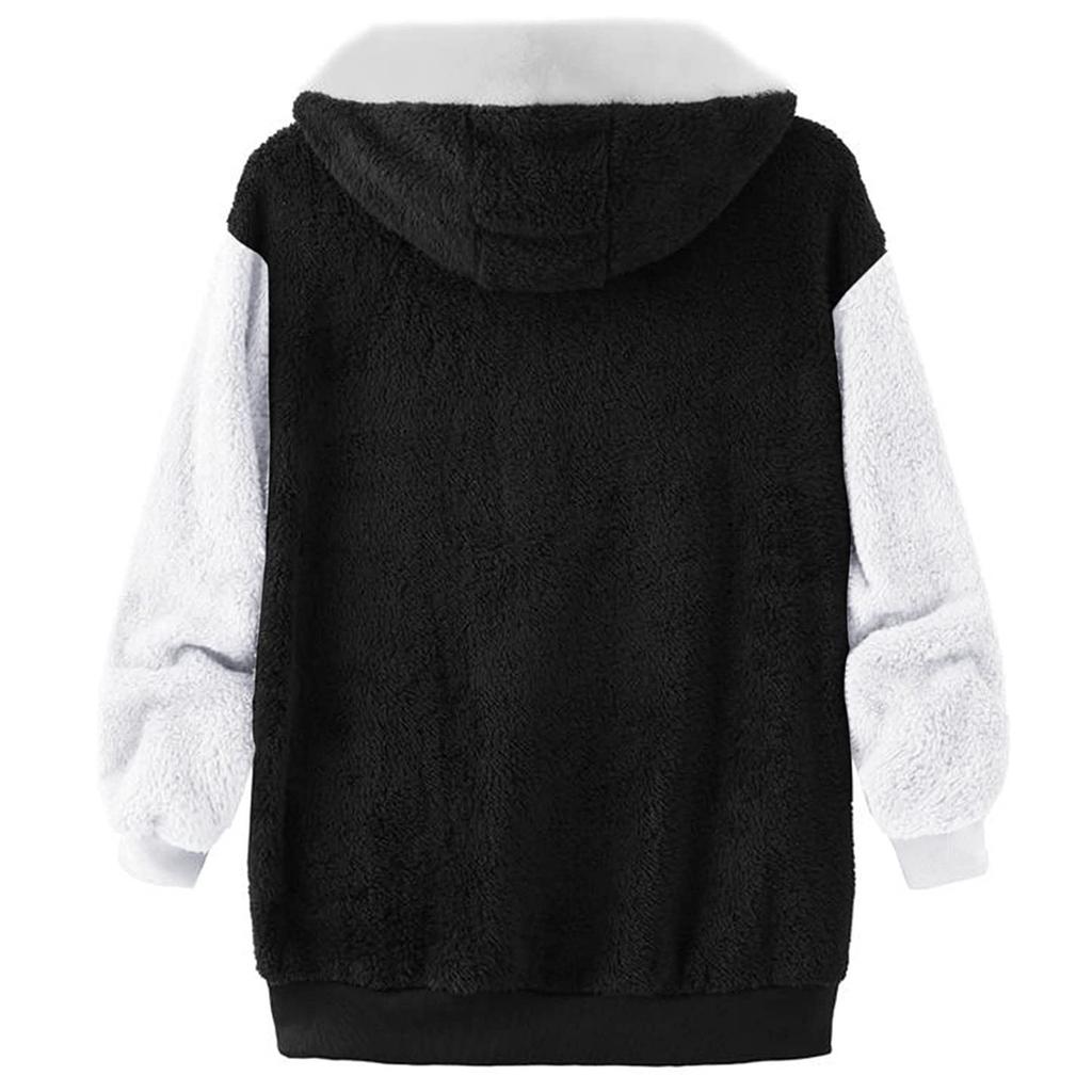 Женская свободная плюшевая куртка большого размера с разноцветными панелями на молнии с капюшоном