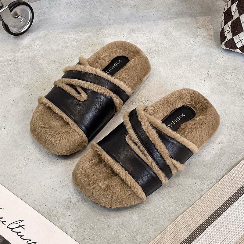 Меховые тапочки домашние тапочки на платформе роскошные шлепанцы Med тапочки женские плюшевые дизайнерские плоские массажные 2024 хлопковая ткань PU Med обувь