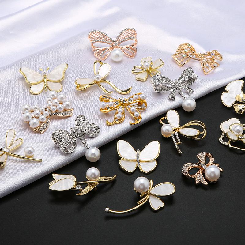 Модная брошь с бантом: Металлические украшения с жемчугом и стразами в виде цветка