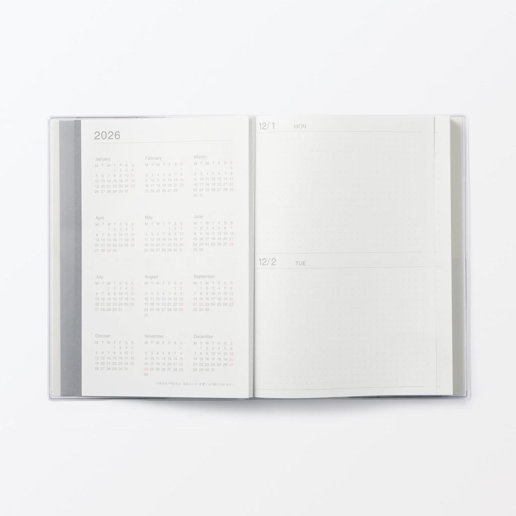 MUJI Начиная с декабря Понедельник 84854354 Планировщик с первого взгляда, Месячный/Ежедневный, 2025, Начало, А5, Белый,