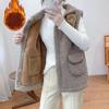 Winter Vest Jackets Lamb Wool Thicken Warm Waistcoat Women Turn Down Collar Hidden Button Pockets Outwear Sleeveless Coat