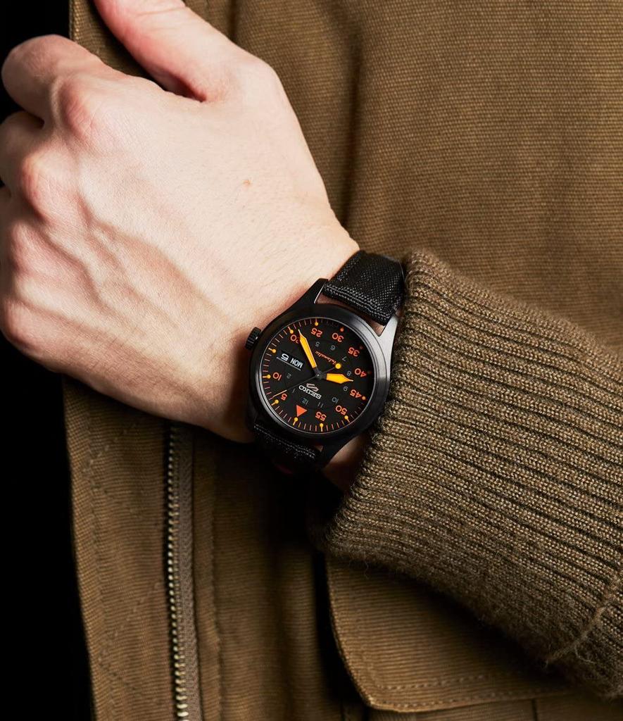Seiko Five Watch SEIKO5 Автоматические часы с ручным заводом, дата, календарь, дата, дата, SRPH33K1 FIELD STREET, черные, оранжевые, задняя крышка, скелетон, мужские MA-1