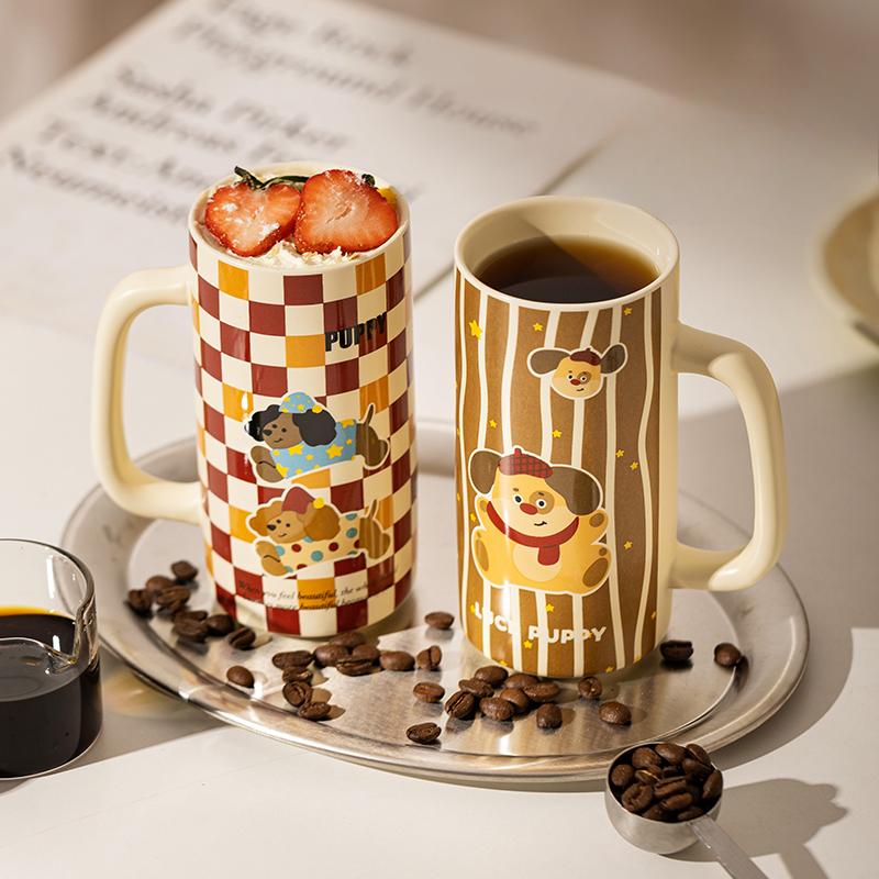 Современная домохозяйка Милая кружка с щенком Бытовая чашка для питьевой воды Высоко выглядящая чашка для завтрака Красивая высокая чашка Керамическая кружка