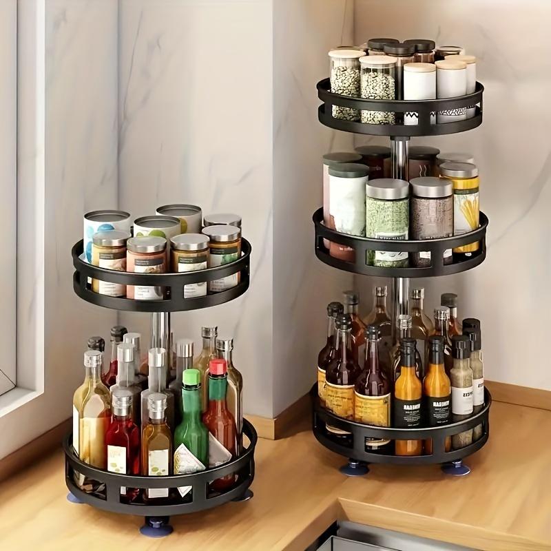 Multipurpose Rotating Organizer-Space-Saving, Non-Slip Countertop Storage for Tableware, & Makeup, Spice Organizer Kitchen Storage