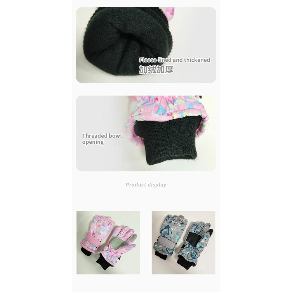 New Children Ski Gloves Girls Warm-Keeping Cartoon Pink Gloves Boys Cotton Waterproof Touchscreen Sports Gloves 9-15Y