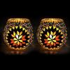 Handcrafted Colourful Mosaic Decorated On White Candle Tealight Holder for Home Bar Restaurant Cafe Decoration (Candle Light Holder) - Set of 2