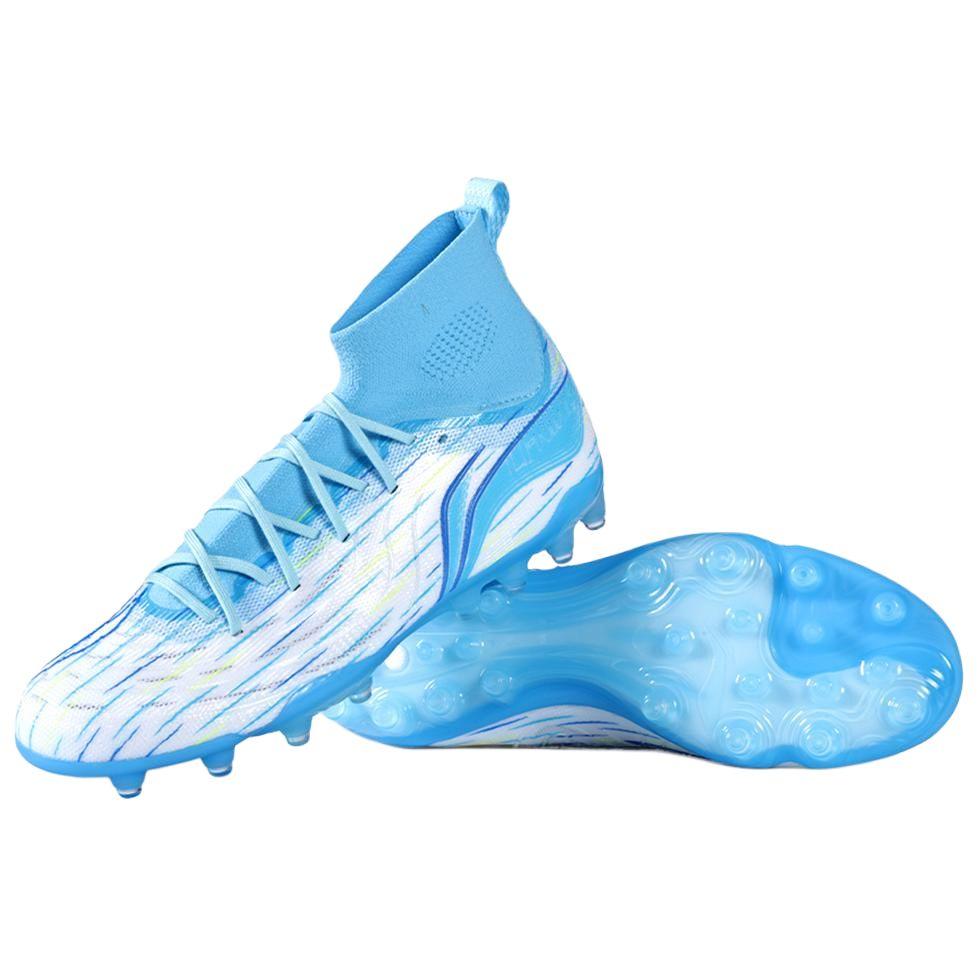 Li Ning Shadow 3 Модный тренд MG (Резиновые короткие шипы) Амортизирующие дышащие футбольные бутсы мужские футбольные бутсы белые синие YSFU035-2