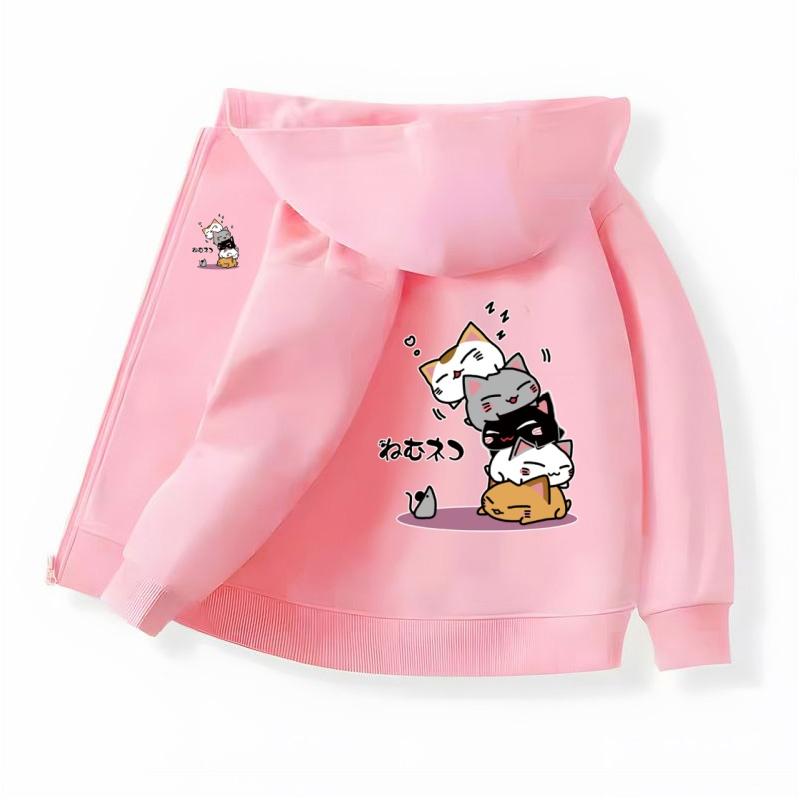 Boys Girls Autumn Coats Cats and Guinea Pig Funny Jacket Children's Long Sleeved Cotton Hoodie with Zipper