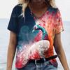 Женские футболки с короткими рукавами, женские футболки, повседневные топы с v-образным вырезом, свободная одежда с 3d животными, павлином, футболка большого размера, 2024 г.