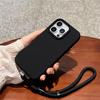 For iPhone 16 Pro Case Soft Microfiber Lining Liquid Silicone+PC Phone Cover with Wrist Strap