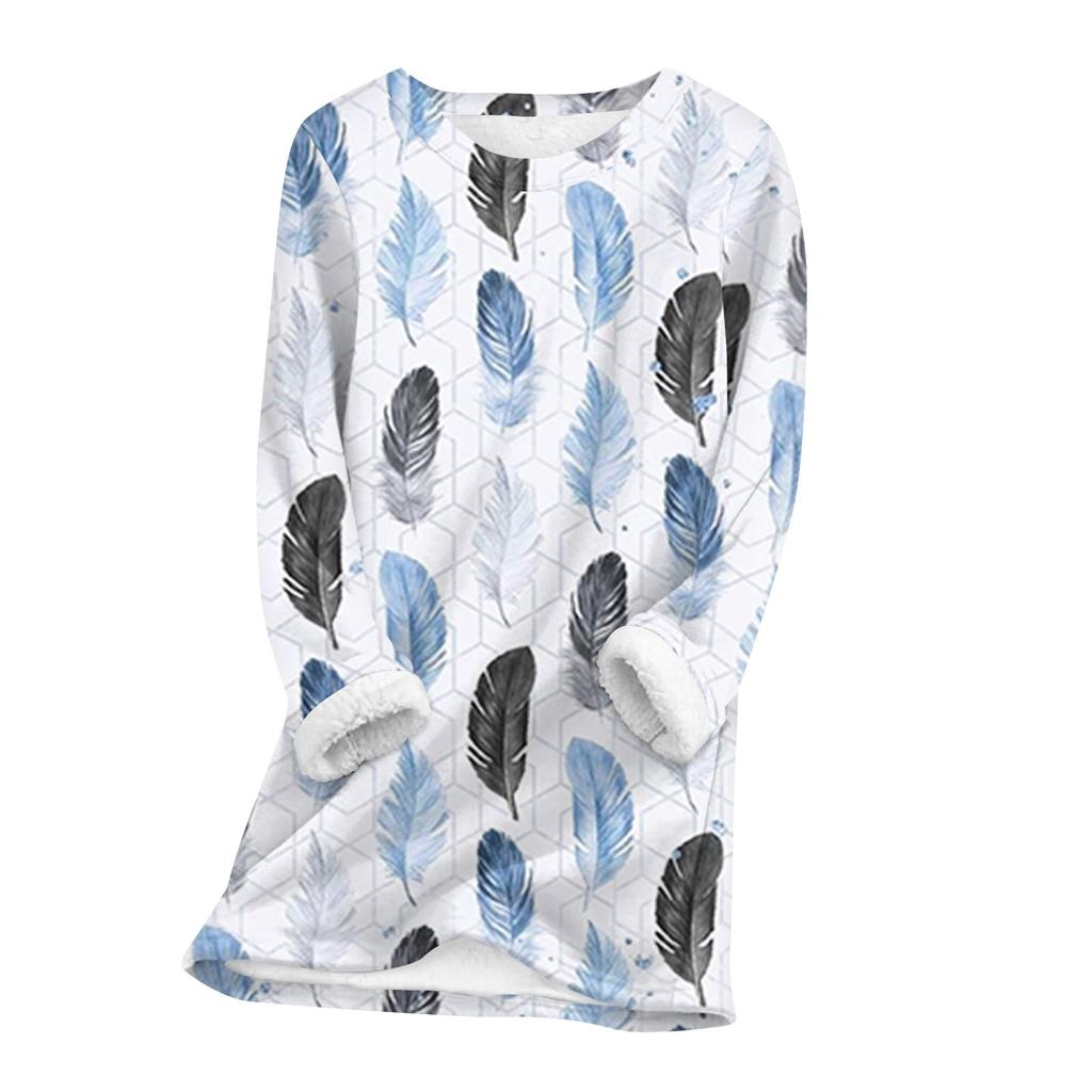 Женский топ с круглым вырезом и принтом из утолщенного плюша и кашемира, теплый длинный топ