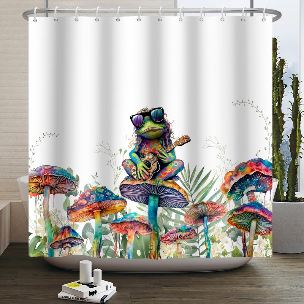 Funny Frog Shower Curtain for Bathroom Mushroom Butterfly Floral Green Plant Cartoon Animal Waterproof Polyester Shower Curtain