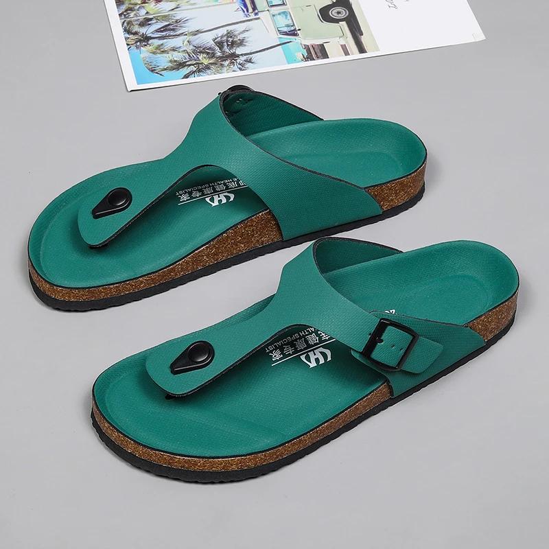 Fashion Brand Men Casual Flip Flops Slippers Men Outdoor Flats Slipprs Luxury Men Leather Summer Beach Vacation Casual Slippers Shoes