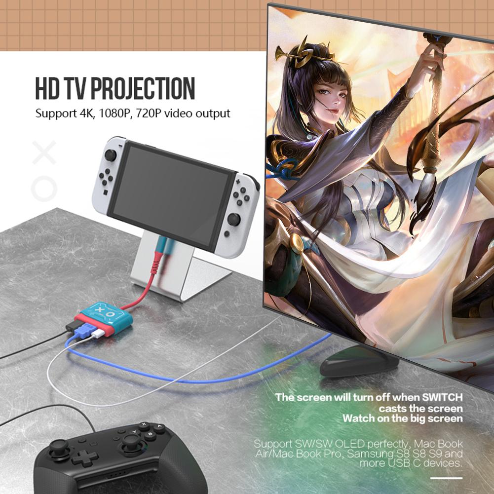 Для Nintendo Switch/Switch OLED Dock TV Dock Портативная док-станция USB C-4K HDMI-совместимый концентратор USB 3.0 Зарядный преобразователь