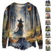 Women's Halloween Printed Round Neck Long Sleeved Loose Fitting Long Sleeved Casual Long Sleeved Top