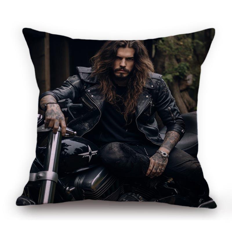 Handsome Sexy Muscle Man Motorcycle Chopper Bike Poster Art Home Decorative Sofa Pillow Case Cotton Linen Cushion Cover
