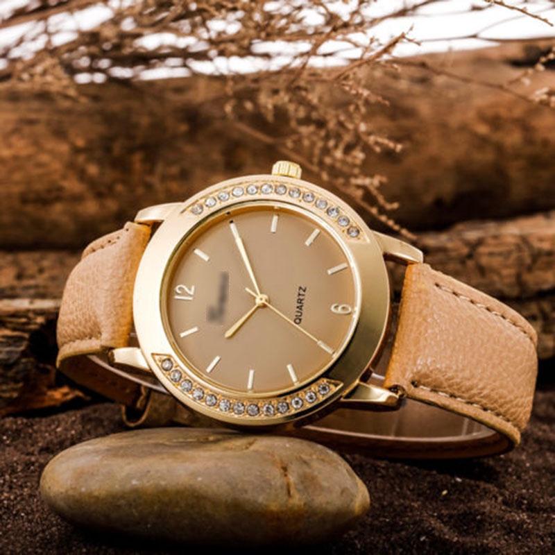 Elegant Fashion Women Crystal Artificial Leather Quartz Analog Luxury Wrist Watches