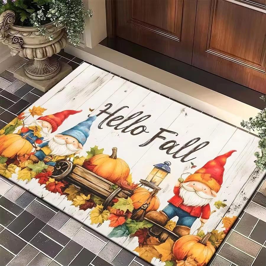 Christmas Gnome Print Doormat Black Festive Door Mat Floor for Kitchen Living Room Bedroom Bathroom Holiday for Halloween Decor
