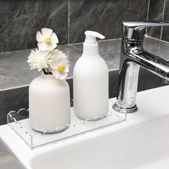 1/2 шт. Акриловый поднос для туалетного столика в ванной комнате, многоцелевой диспенсер для мыла, держатель для парфюмерии, поднос для хранения, прямоугольный декоративный поднос с фестонами для столешницы в гостиной