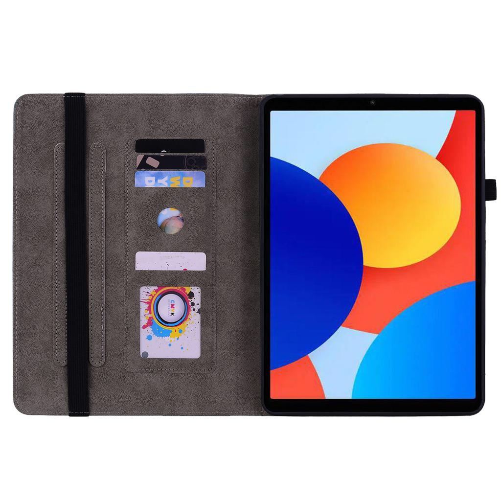 For Xiaomi Redmi Pad SE 4G 8.7 Inch Case Card Holder Anti-Scratch Leather Cover Rose Flower Imprint