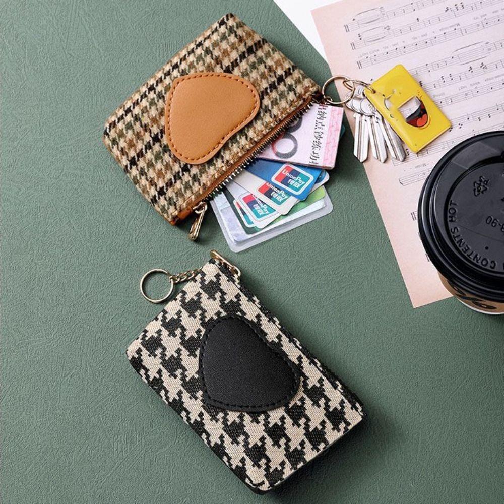 Кошелек для монет из искусственной кожи, сумка для ключей от машины, кошелек для мелочи, кошелек с узором «гусиная лапка», ультратонкий зажим для денег, короткий стильный кошелек