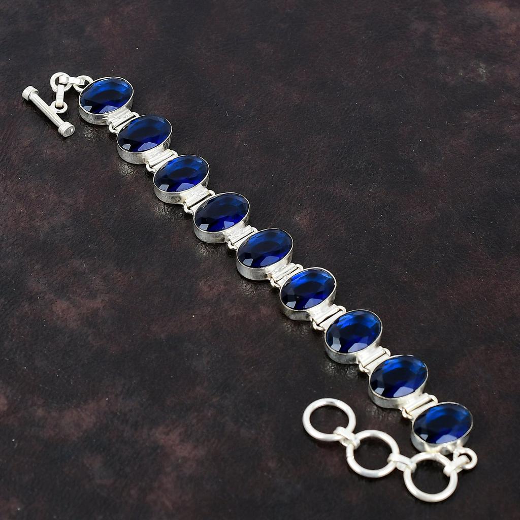 Faceted Tanzanite Quartz Bracelet Real Gemstone Jewelry 925 Sterling Silver Bracelet Adjustable Chain Bracelet Handmade Jewelry Gift For Mom