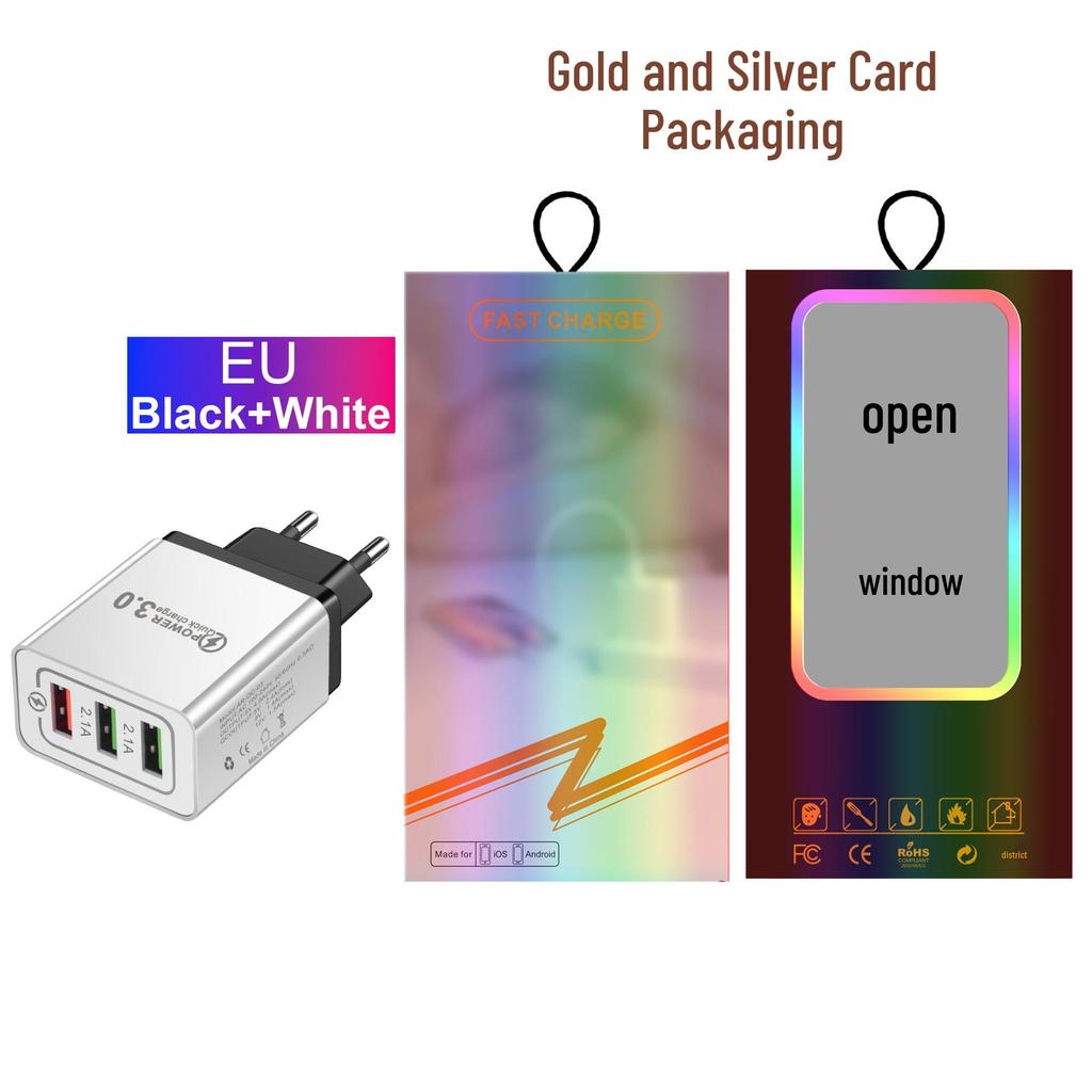 3-портовое USB-зарядное устройство для путешествий с быстрой зарядкой QC3.0 (США / ЕС) - 5В/9В/12В, 2,4А