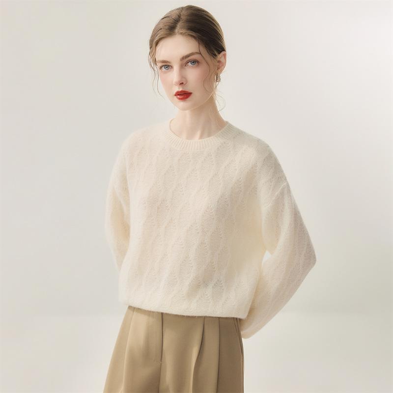 Lekasha Cashmere Mulberry Silk Cable Knit Loose Sweater