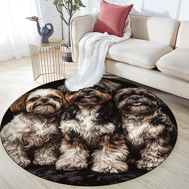 Shih Tzu pattern round rug,Carpet Rug for Living Room Bedroom Playroom ,Non-slip Floor Mat,Holiday Gifts and Birthday Gifts.
