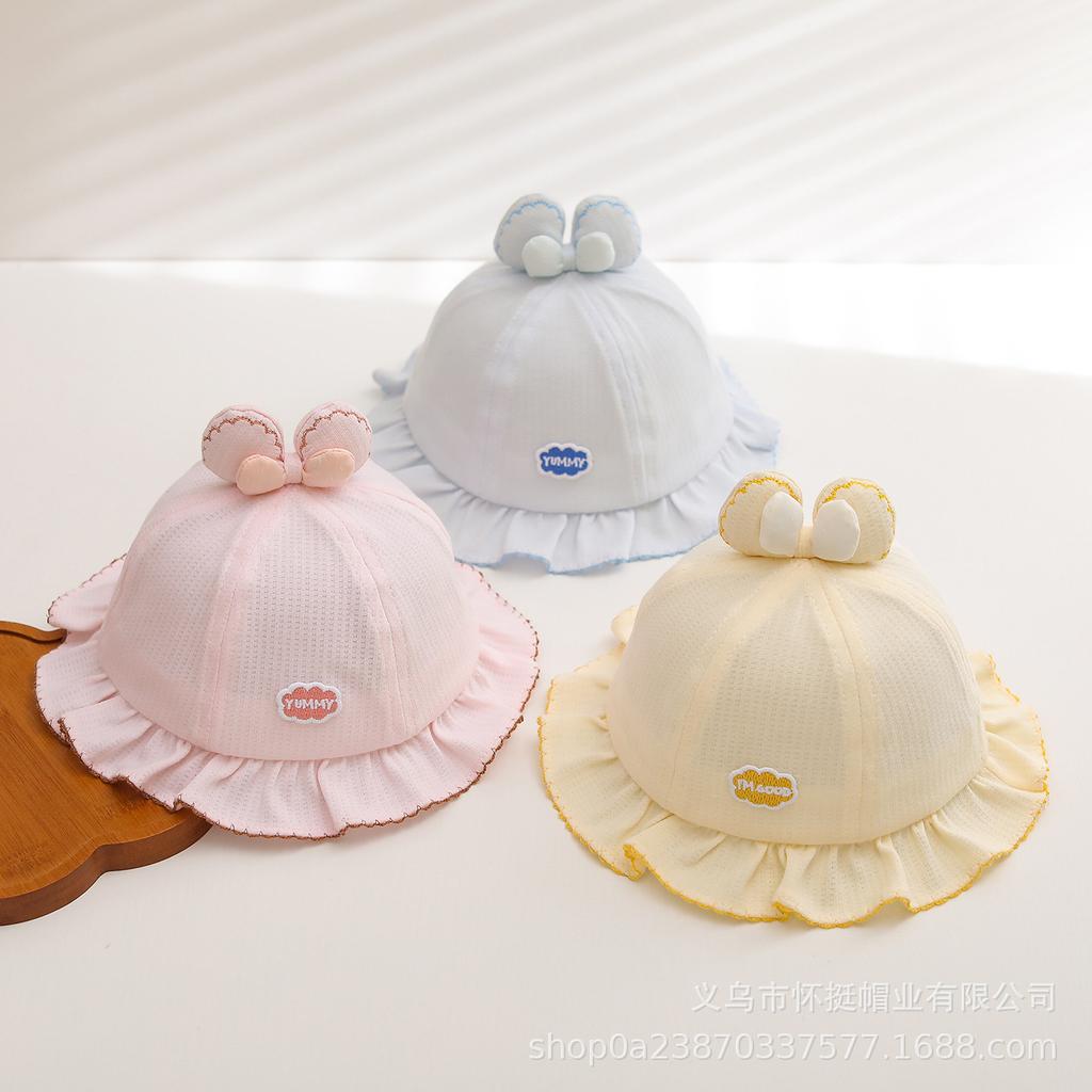 Baby Girls' Bow Sun Protection Fisherman Hat - Windproof Bucket Hat for Spring and Autumn