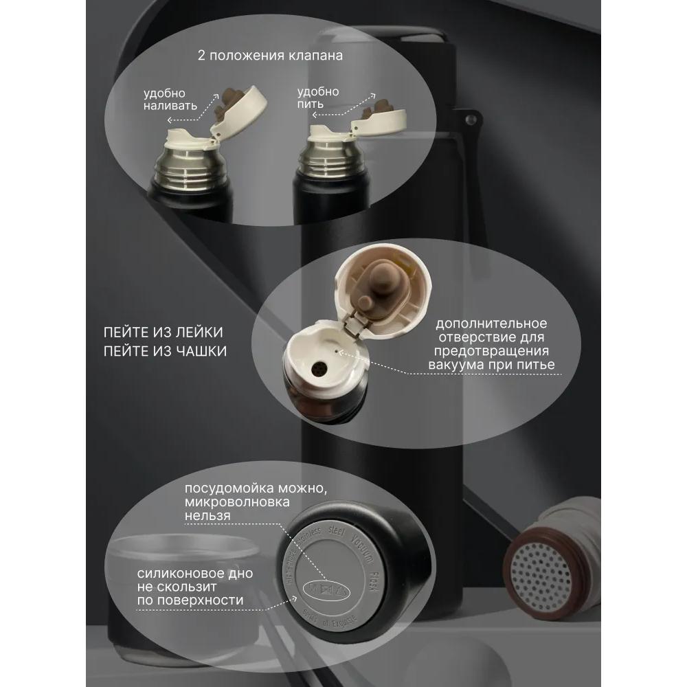 Термос с кнопочным клапаном, Крышка-чашка, С кнопкой, 0,5 л