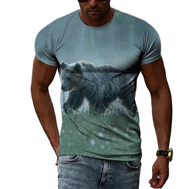 Летняя мода, креативный образ, мужская футболка с круглым воротником, топы с короткими рукавами, панда, белый медведь, драгоценный мир, король леопарда