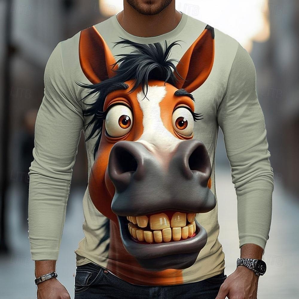 2025 Fall Winter 3D Funny Animal Printed Men's Crew Neck Long Sleeve T-Shirts For Mens Streetwear Casual Tops Funny Apparel