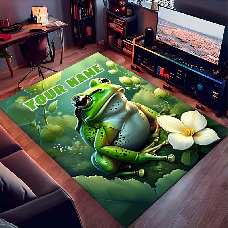 1PC Custom Name Frog Garden Theme Floor Mat Ideal for Living Room, Game Rooms, Office, Bedroom, Office Floor Mat , Floor Mats for Home