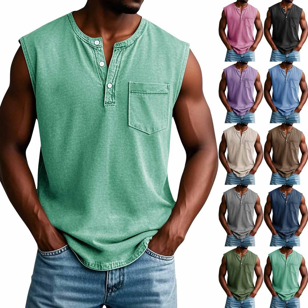 Men's Summer Solid Color Pocket Sports Buttons Vest Men's Sports Casual Vest