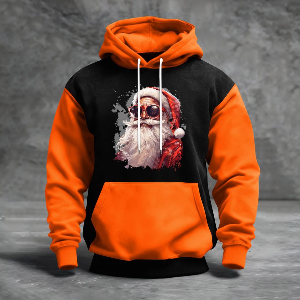 Men's Christmas Print Color Block Hooded Casual Sports Comfort Sweatshirt