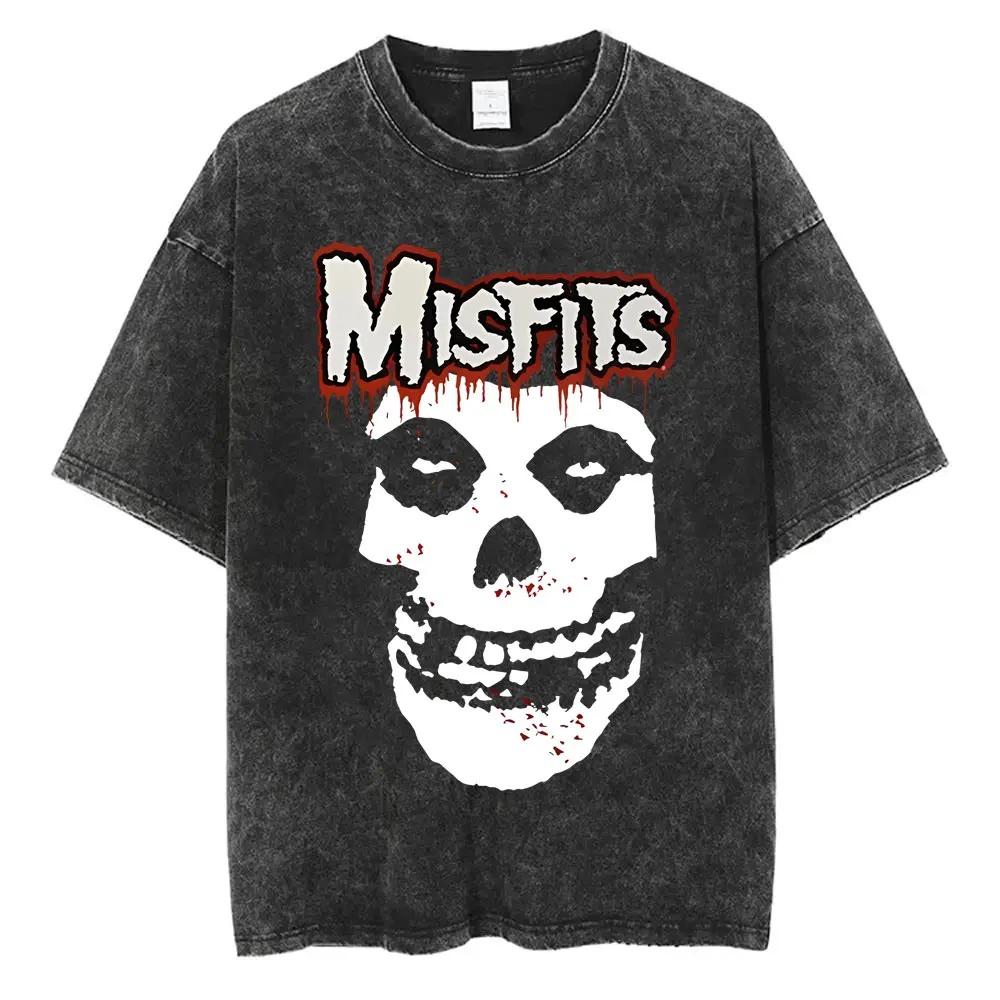 2026 Стиранная Винтажная Хардкор Панк Группа Misfits Футболка Ужасы Скелет Графическая Футболка Мужская Женская Мода Повседневные Оверсайз Футболки