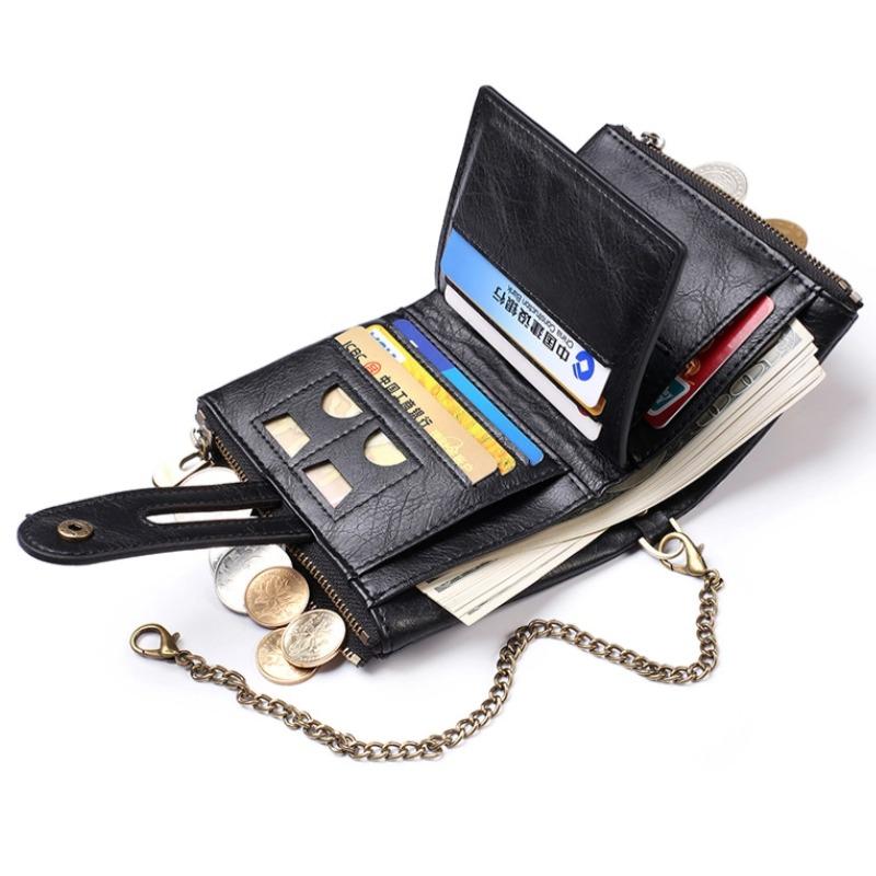 Men Wallets PU Leather Short Card Holder Chain Men's Purse High Quality Classic Retro Male Wallet