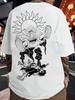 ONE PIECE Черная хлопковая футболка Уличный стиль Японское аниме Мужская Повседневная Миф Бог Солнца Муар Свободная Детская Трендовая Короткий рукав