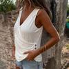 Женский жилет V-образный вырез без рукавов плиссированный декор пуговицы майка однотонный летний мягкий эластичный