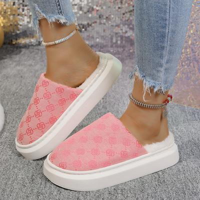 Модные женские хлопковые тапочки Зимние домашние тапочки для помещений Женские теплые нескользящие туфли на толстой подошве Пара Утолщенные пушистые шлепанцы Женские