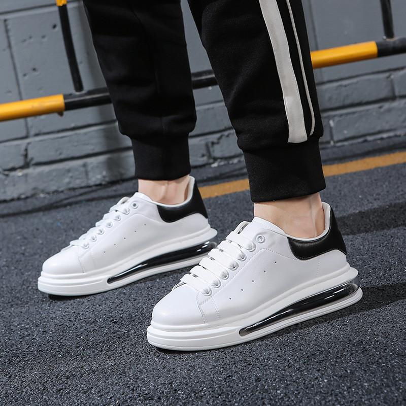 Модные корейские уличные мужские туфли в стиле casual, оригинальные кожаные туфли, черные, белые, на плоской подошве, удобные кроссовки с воздушной подушкой, мужская обувь