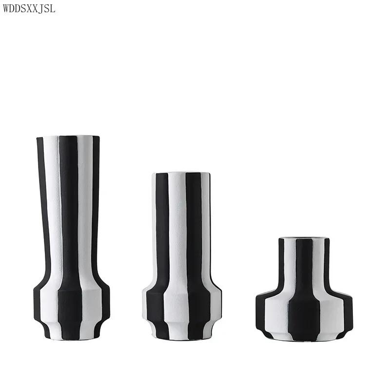 Modern Simplicity Black and White Striped Ceramic Vase Decoration Home Living Room Flower Arrangement Vase Decoration